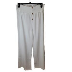 White Linen Wide Leg Pull On Pants XXL Resort Coastal Quiet Luxury